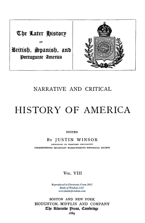 (image for) Narrative and Critical History of America, Vol. 8 of 8 Vols.